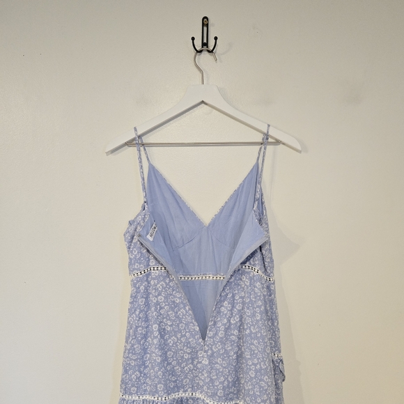 Hello Molly Mini Dress Blue White Floral Ruffle Crochet Size Small - Picture 5 of 7